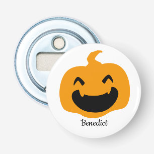 Simple Halloween jack-o-lantern pumpkin face Name Bottle Opener
