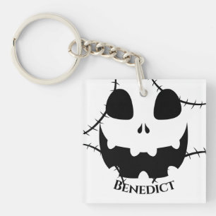 Simple Halloween jack-o-lantern pumpkin face Name Keychain