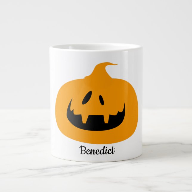 Simple Halloween jack-o-lantern pumpkin face Name Large Coffee Mug (Front)