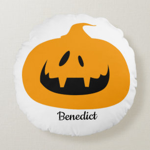 Simple Halloween jack-o-lantern pumpkin face Name Round Pillow