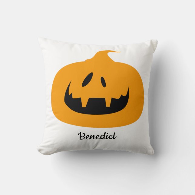 Simple Halloween jack-o-lantern pumpkin face Name Throw Pillow (Front)