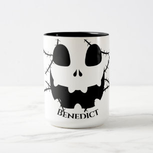 Simple Halloween jack-o-lantern pumpkin face Name Two-Tone Coffee Mug