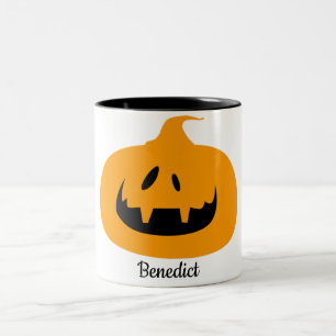 Simple Halloween jack-o-lantern pumpkin face Name Two-Tone Coffee Mug