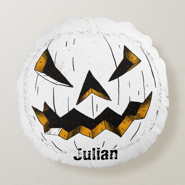 Simple Halloween jack-o-lantern pumpkin face Round Pillow (Front)