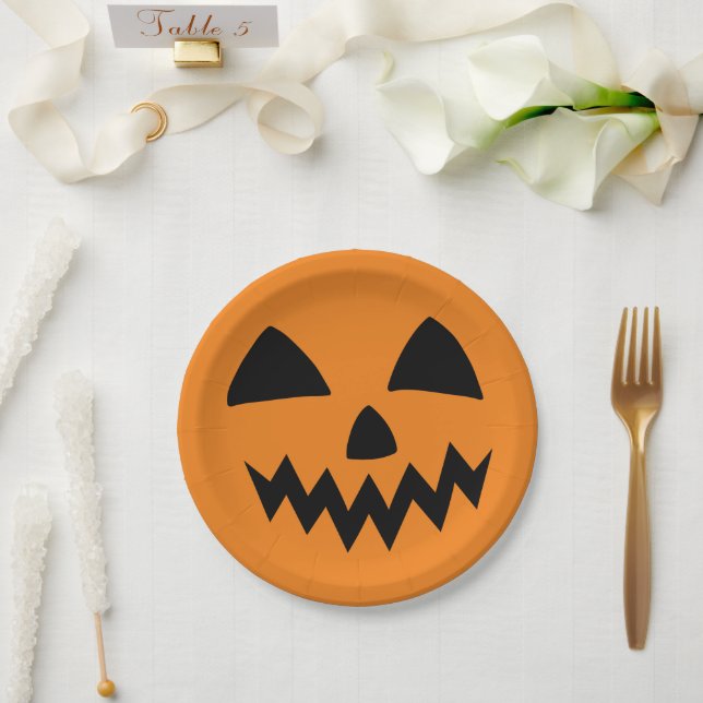 Simple Halloween Pumpkin face ghost scary Party Paper Plate (Wedding)