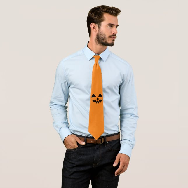 Simple Halloween Pumpkin face ghost scary Party Tie (In Situ)
