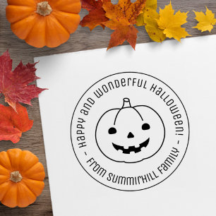 Simple Halloween Pumpkin Round Message Rubber Stamp