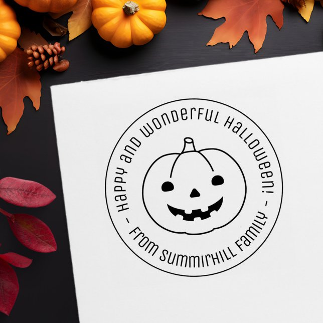 Simple Halloween Pumpkin Round Message Rubber Stamp (Creator Uploaded)