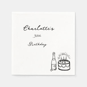 simple Hand Drawn 30th Birthday Napkin