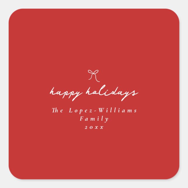 Simple Hand Drawn Bow Red & White Christmas Square Sticker (Front)