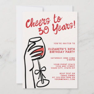 Simple Hand Drawn Cheers to 30 Years 30th Birthday Invitation