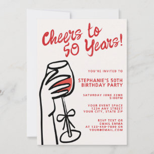 Simple Hand Drawn Cheers to 50 Years 50th Birthday Invitation