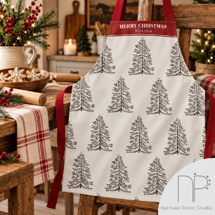 Simple Hand Drawn Christmas Tree Star Apron