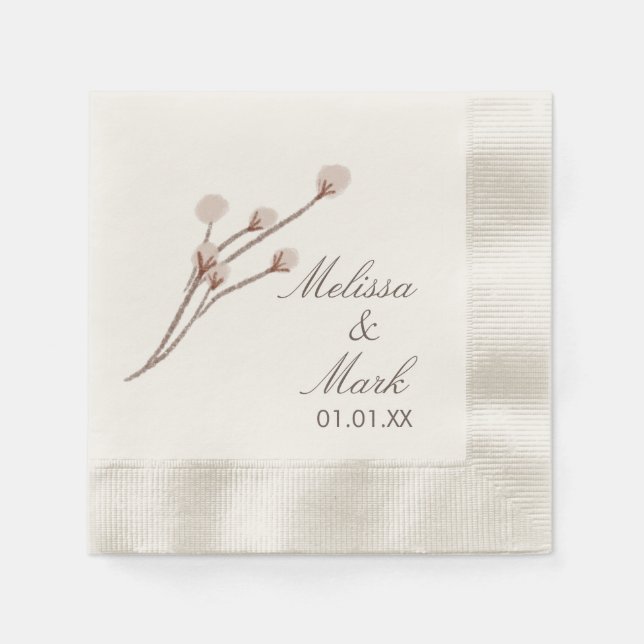 Simple Hand Drawn Cotton Plants Monogram Napkin (Front)