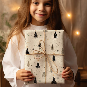 Simple  Hand Drawn Cream Pine Tree Wrapping Paper Sheet