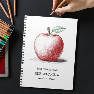 Simple Hand Drawn Cute Red Apple Best Teacher Ever Notebook