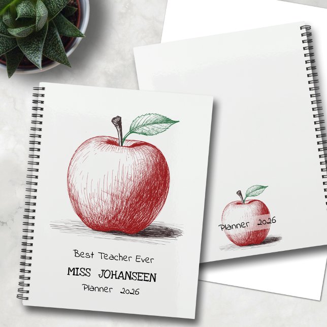 Simple Hand Drawn Cute Red Apple Best Teacher Ever Planner (Creator Uploaded)