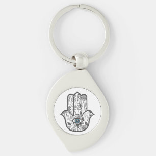 Simple Hand Drawn Floral Hamsa Hand Keychain