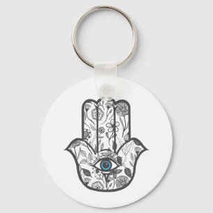 Simple Hand Drawn Floral Hamsa Hand Keychain