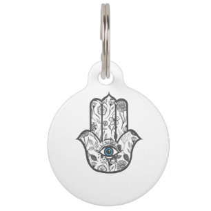 Simple Hand Drawn Floral Hamsa Hand Pet Tag