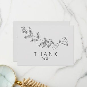 Simple Hand-Drawn Floral Stem Funeral Thank You Card