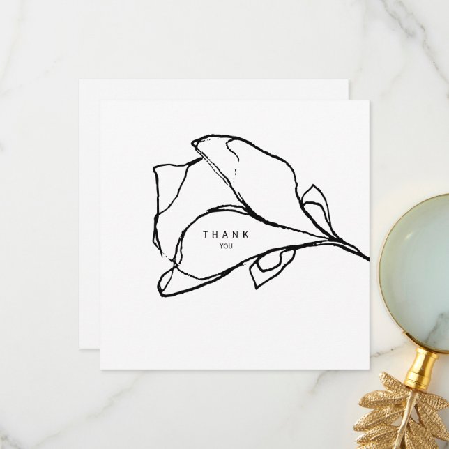 Simple Hand-Drawn Floral Stem II Funeral Thank You Card (Front/Back In Situ)