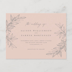Simple Hand-drawn Greenery Blush Botanical Wedding Invitation Postcard