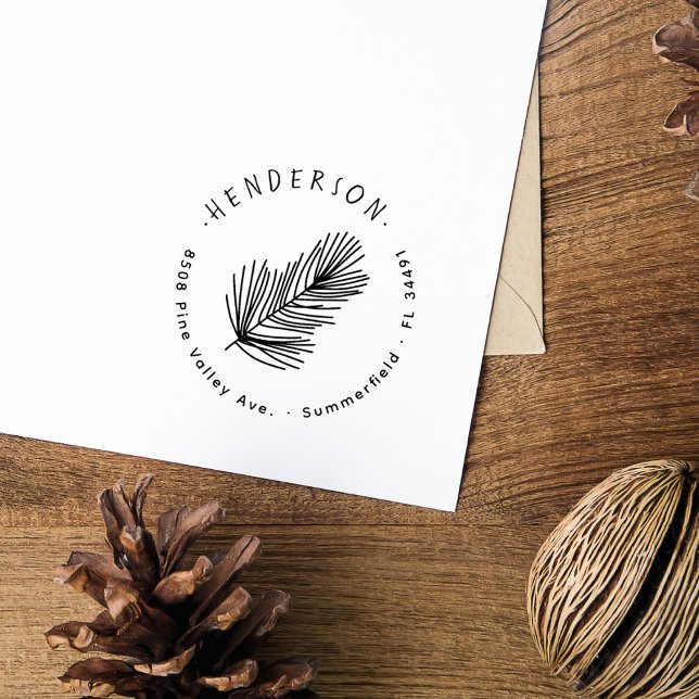 Simple Hand-drawn Pine Rustic Return Address Rubber Stamp (Creator Uploaded)