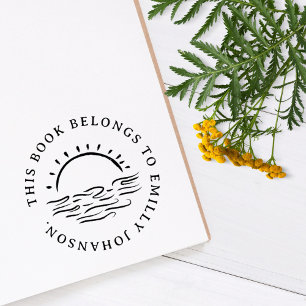 Simple Hand-drawn Sunset Custom Book Rubber Stamp