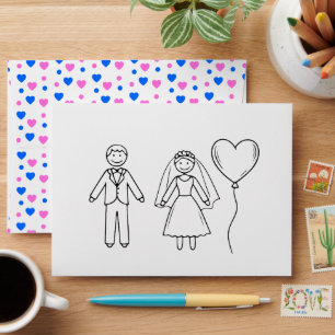 Simple Hand-Drawn Wedding Couple Stick Figure Envelope