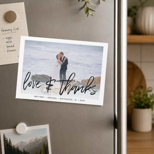 Simple Hand Lettered Photo Love & Thanks Wedding (Express your sincere appreciation with beautiful, understated elegance using this simple thank you.)
