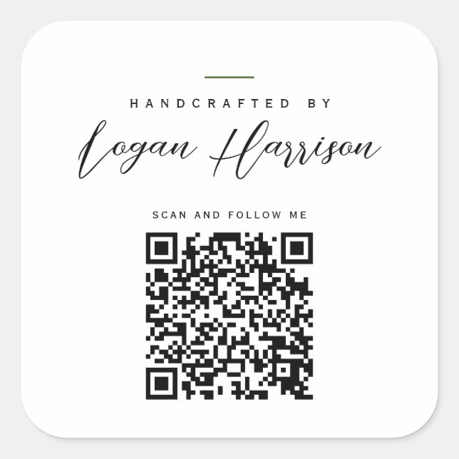Simple Handcrafted By Personalized QR Code Square Sticker (Front)