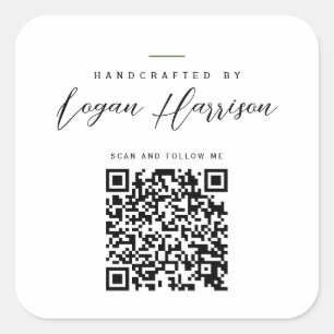 Simple Handcrafted By Personalized QR Code Square Sticker
