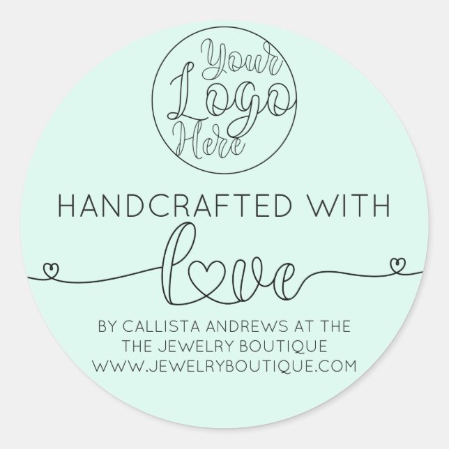 Simple Handcrafted Mint Handwritten Heart Business Classic Round Sticker (Front)