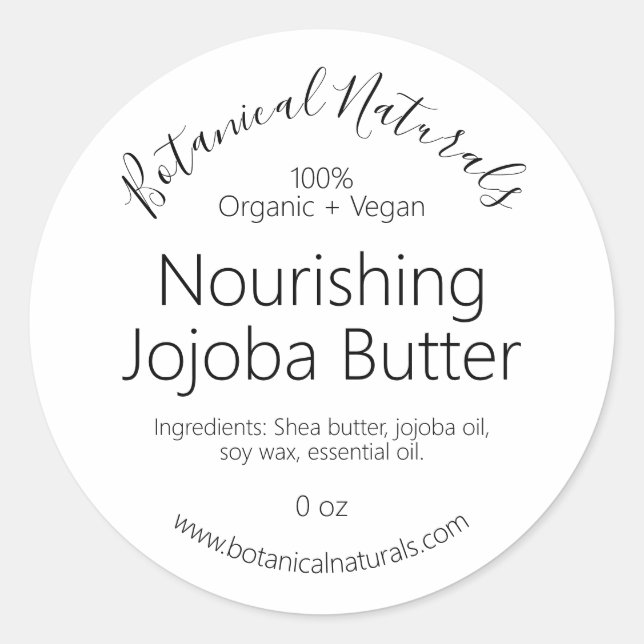 Simple Handmade Organic Vegan Body Butter Labels (Front)