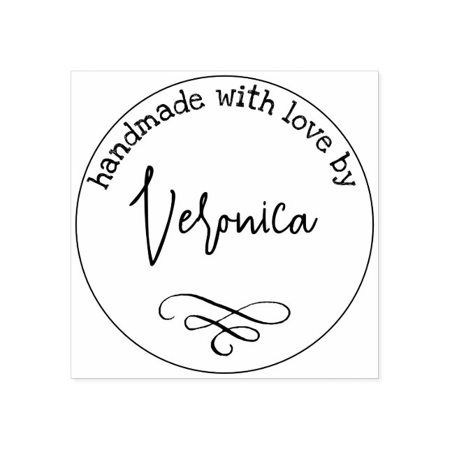 Simple Handmade With Love By First Name Custom Rubber Stamp (Imprint)