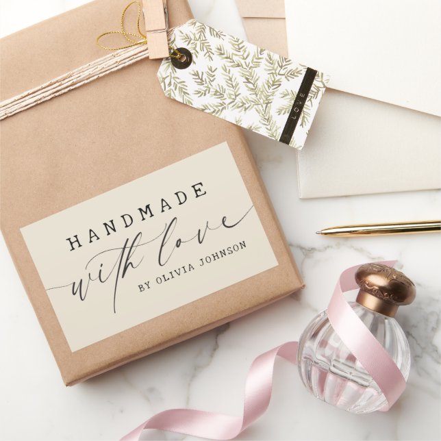 Simple Handmade with Love Script Business | Ecru Sticker (Gifting)