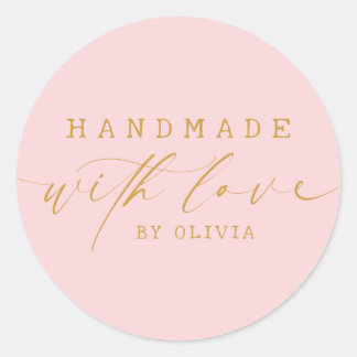 Simple Handmade with Love Script | Pink Gold Classic Round Sticker