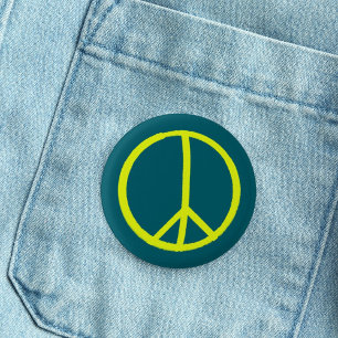 Simple handpainted bright yellow peace sign 1 inch round button