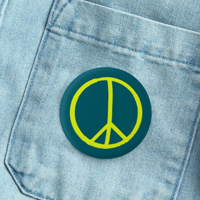 Simple handpainted bright yellow peace sign 1 inch round button (Creator Uploaded)