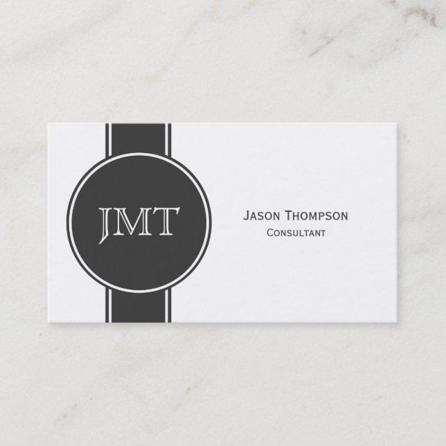 Simple Handsome Monogram Black and White Business Card (Front)