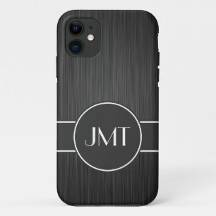Simple Handsome Monogram Black Faux Metal iPhone 11 Case