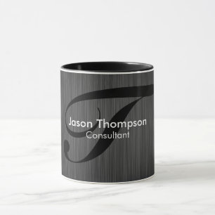 Simple Handsome Monogram Black Faux Metal Mug