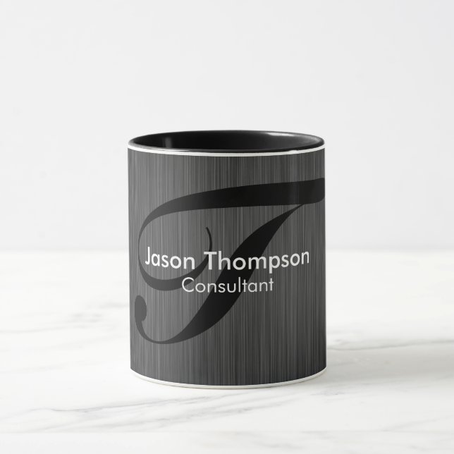 Simple Handsome Monogram Black Faux Metal Mug (Center)