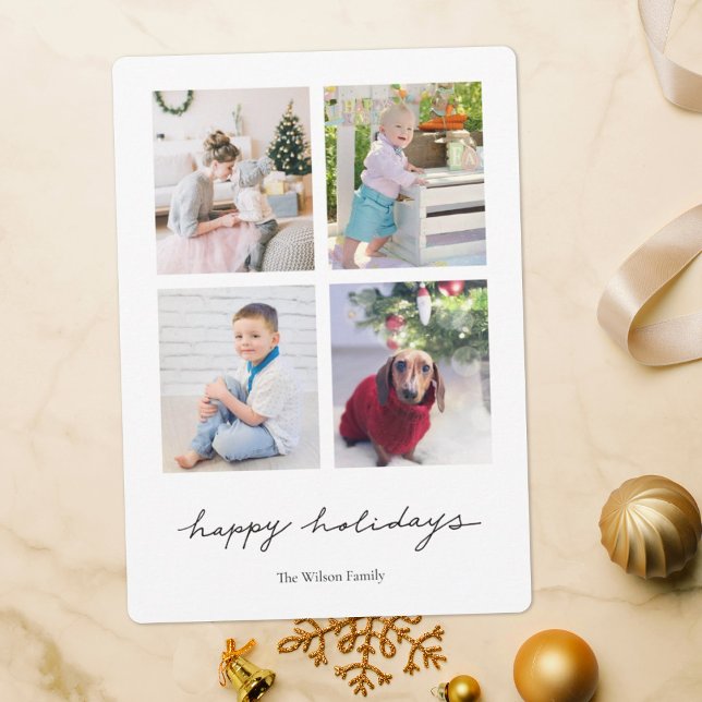 Simple Handwriting Multi Photo Collage Holiday Card (Creator Uploaded)