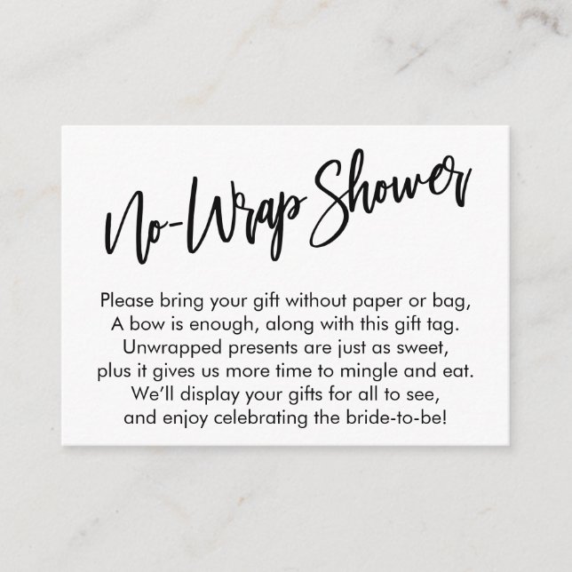 Simple Handwriting No-Wrap Shower Enclosure Card (Front)