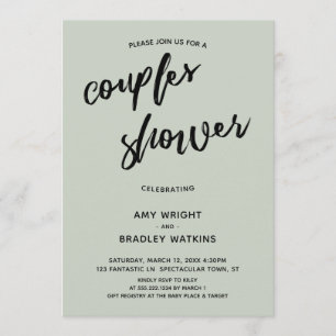 Simple, Handwriting Sage Couples Baby Shower Invitation