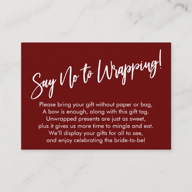 Simple Handwriting Say No to Wrapping! Enclosure Card (Front)