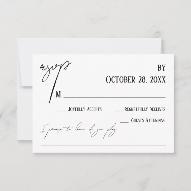 Simple Handwriting Song Request Wedding White RSVP Card (Front)
