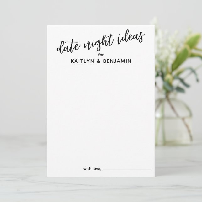 Simple Handwriting Typography Date Night Ideas Advice Card (Standing Front)